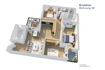 mit Balkon und Entspannungsloggia der Immobilie: kfw 40 - Neubau-Highlight in Main-Nähe (Wohnung 19) (Grundriss)