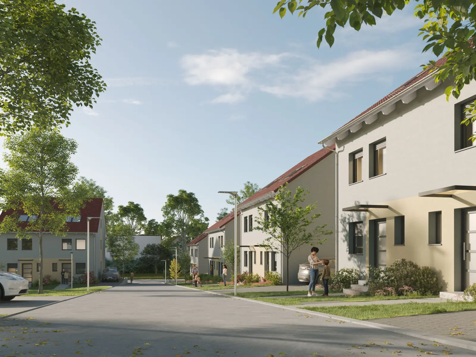 Straßenblick auf das Bauträgerprojekt in Modaublick